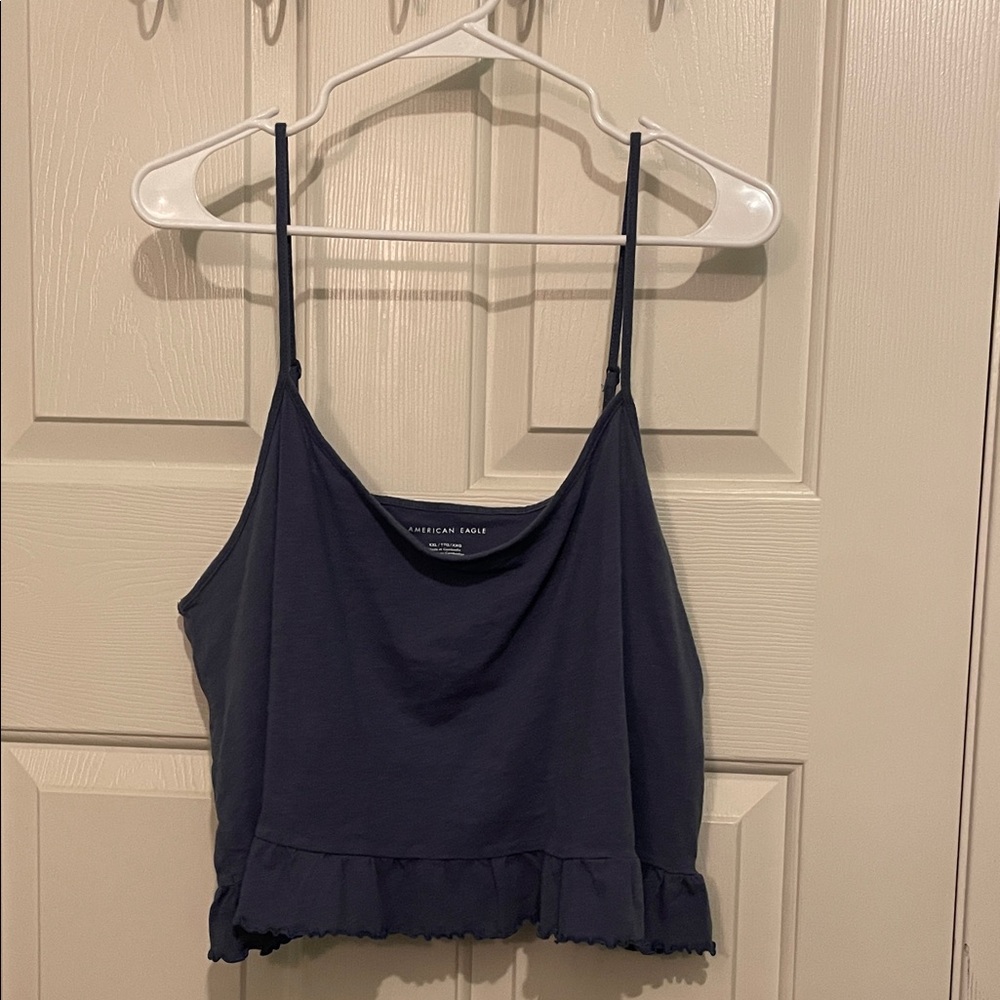American Eagle Outfitters Blue Ruffle Tank Top